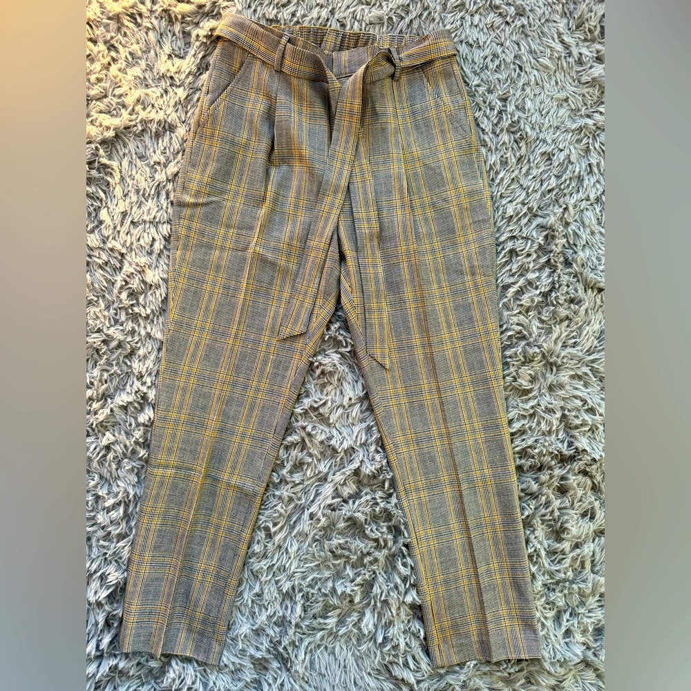 Multiple Sizes Belted Ladies Ankle Pants Striped Ladies Slacks